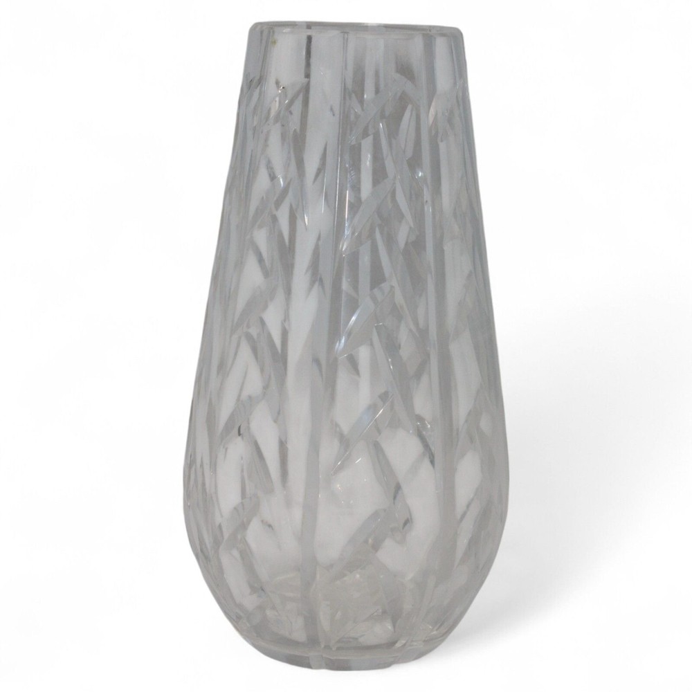 Waterford Crystal 9 Inch Tall Bamboo Pattern Frosted & Clear Vase