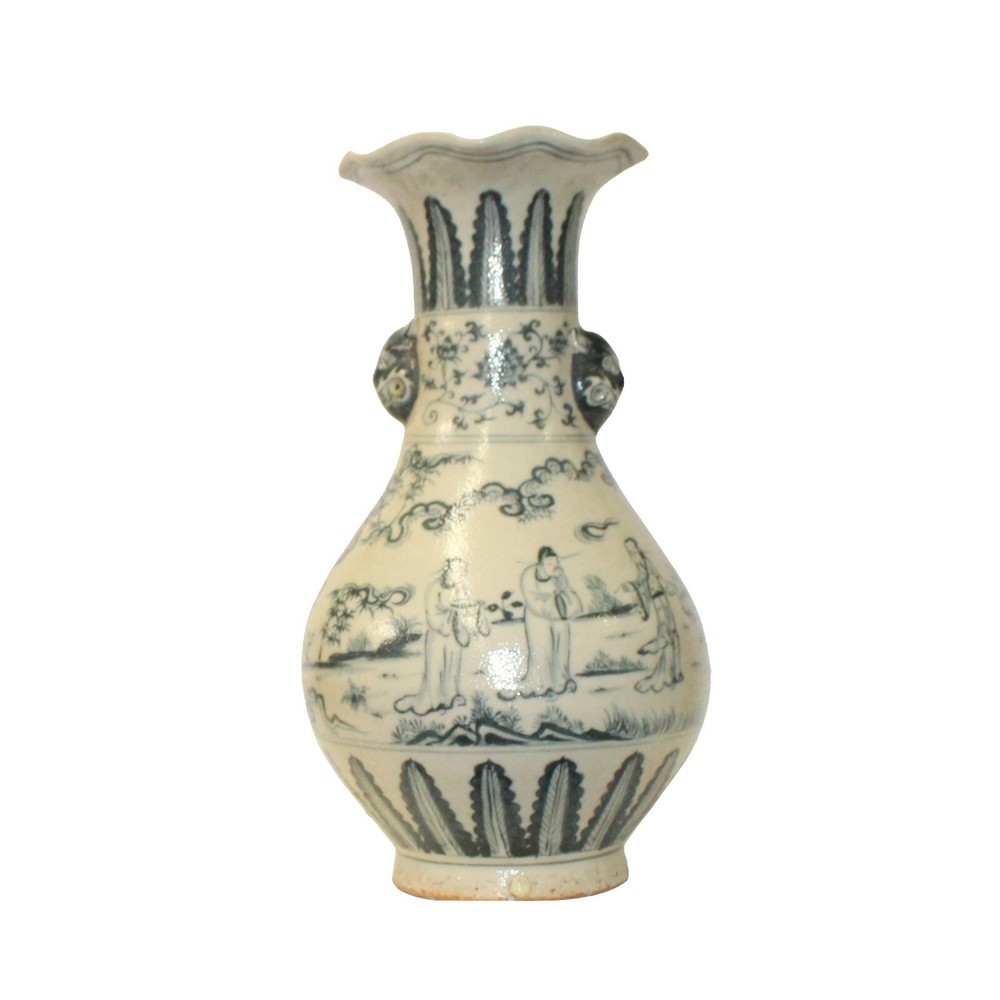 Chinese Oriental Ceramic Cream White People Graphic Vase ws1265