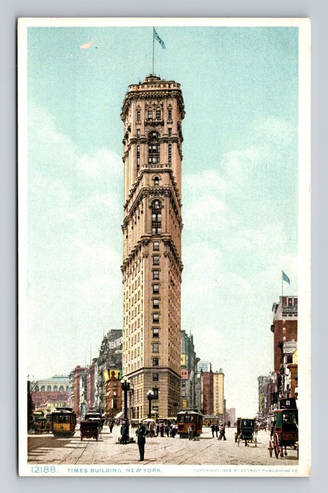 New York City NY, Times Building, Souvenir, Antique, Vintage Postcard