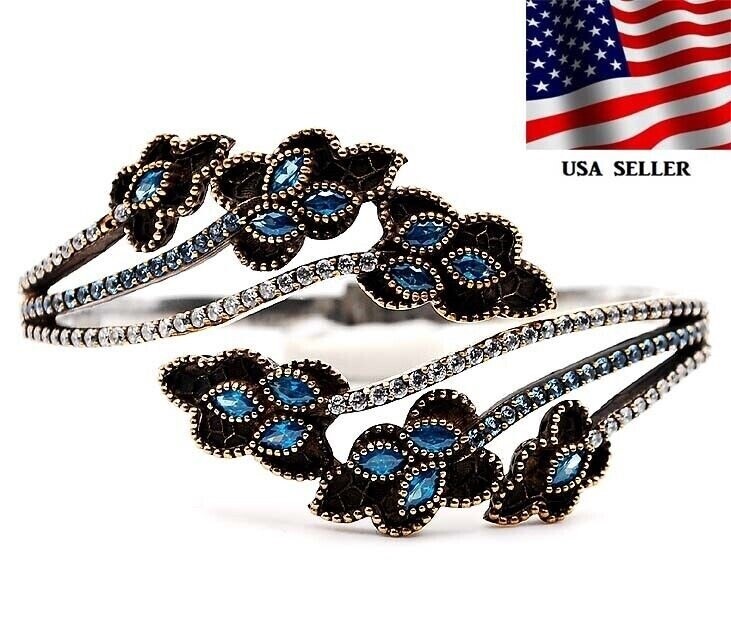 Ottoman Empire Style 15CT Treated Sapphire Sterling Silver Bracelet ZB1-1