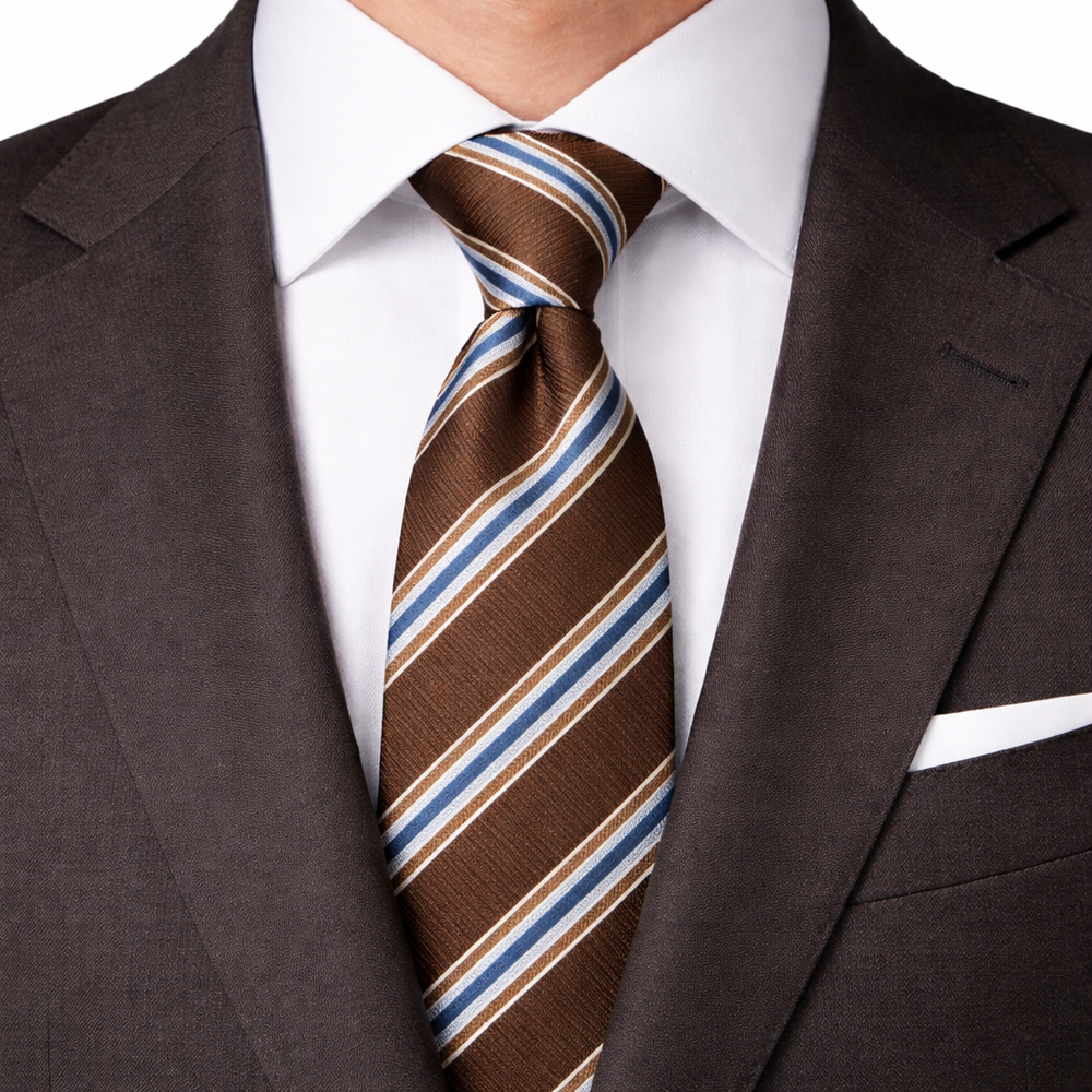 David Donahue Brown & Blue Striped Silk Cotton Tie Made in USA NWT 59