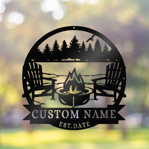 Personalized Campfire Metal Sign, Family Name Sign, Campfire Monogram Sign