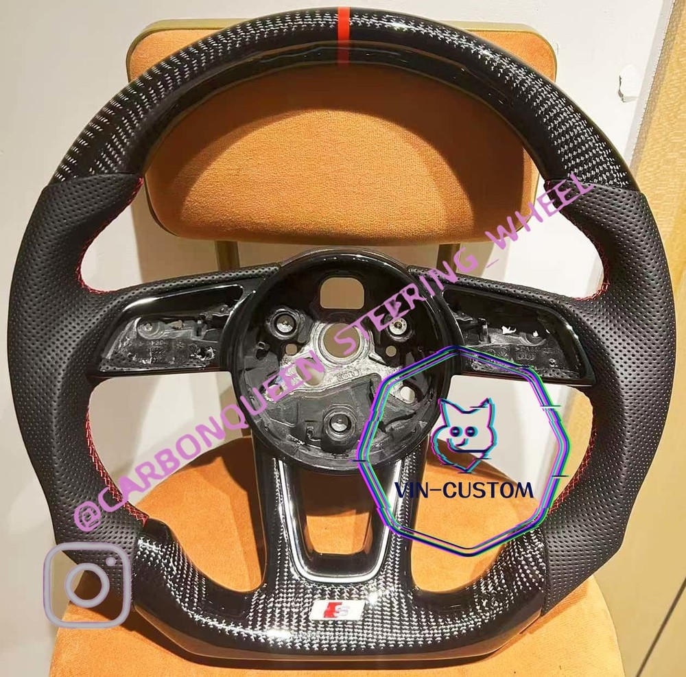 REAL CARBON FIBER Steering Wheel FOR AUDI A3A4/RS3RS5 17-21YEARS W/BK LEATHER