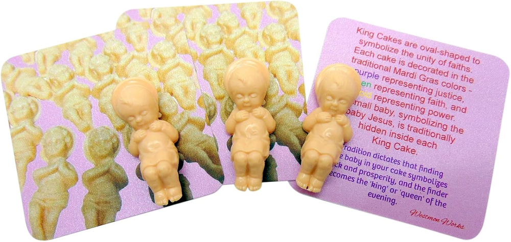 King Cake Babies Pack for Mardi Gras with Baby Jesus Figurines with Story Cards,