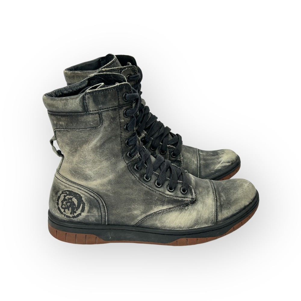 Diesel Gray Distressed Leather Basket Butch Zippy Mens Boots Size 9 42