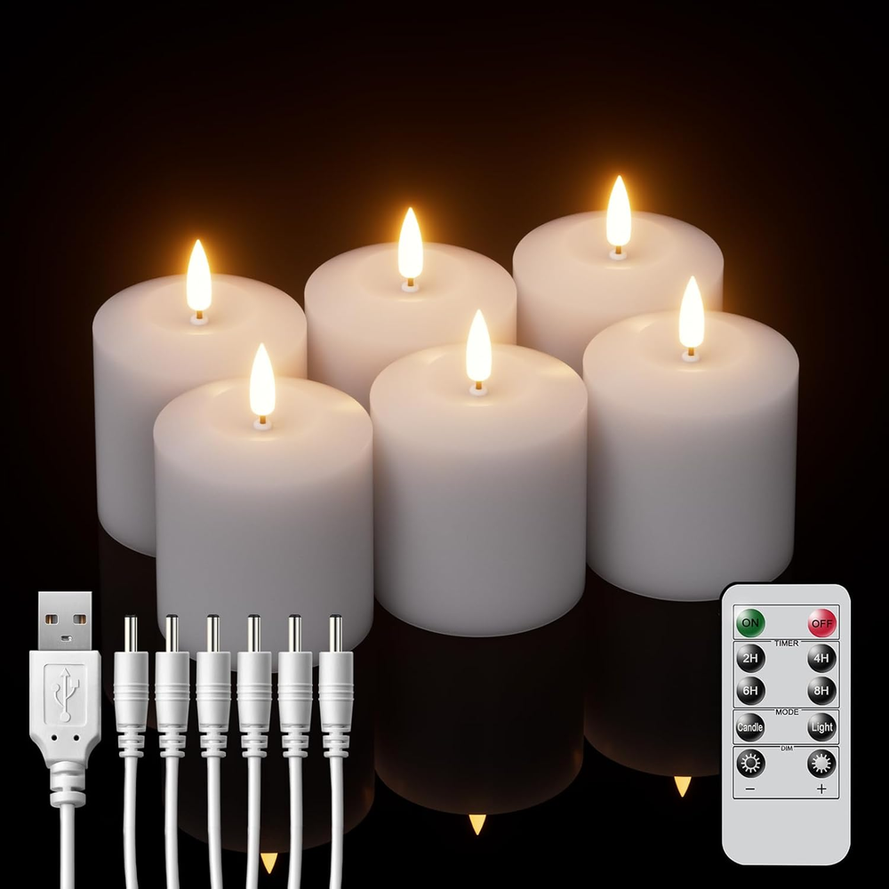 Rechargeable LED Tea Lights with Remote Timer Battery Operated Flameless Candles