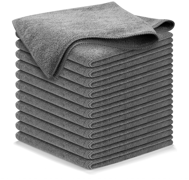 12-Pack Grey Microfiber Cleaning Cloths 12.5x12.5 Ultra Absorbent