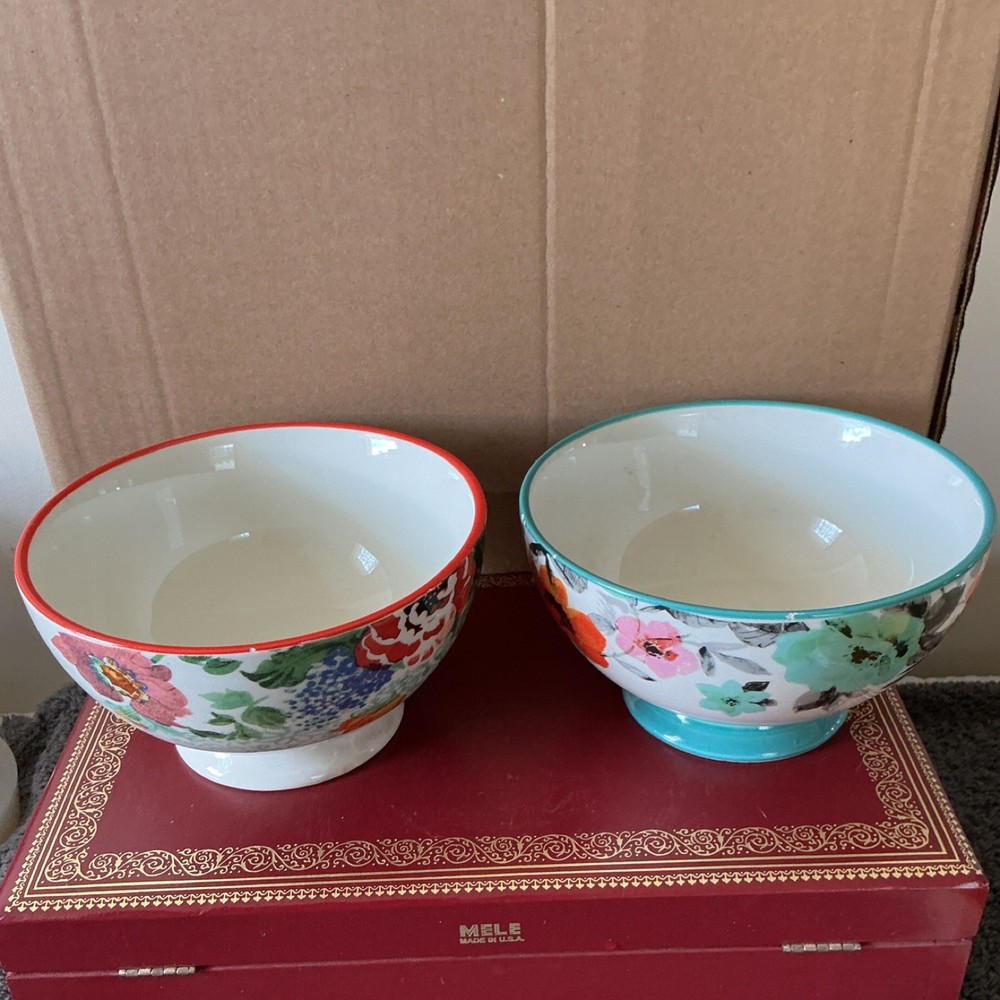 Pioneer woman Floral Ceramic Cereal Bowls Two-Piece Set Multicolor Smooth Finish