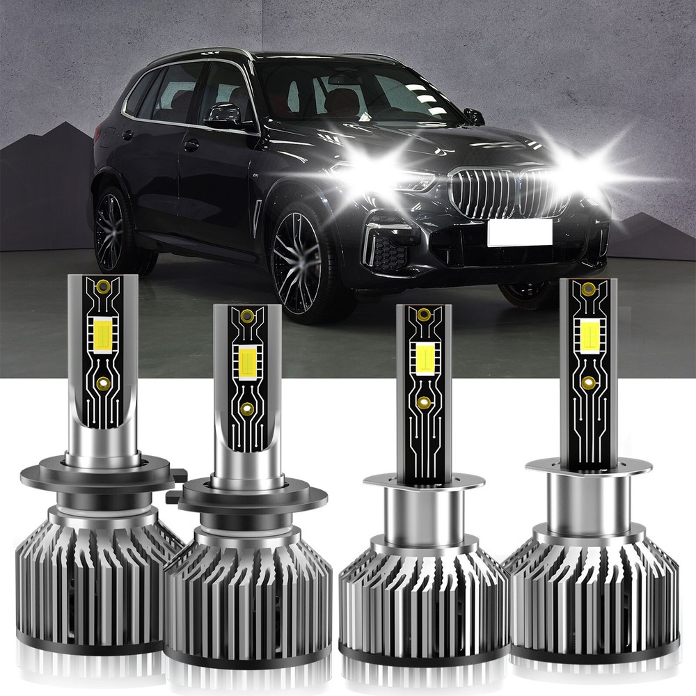 2005-2013 BMW X5 H1 H7 LED Headlight Bulbs 6500K High Low Beam Kit Bright