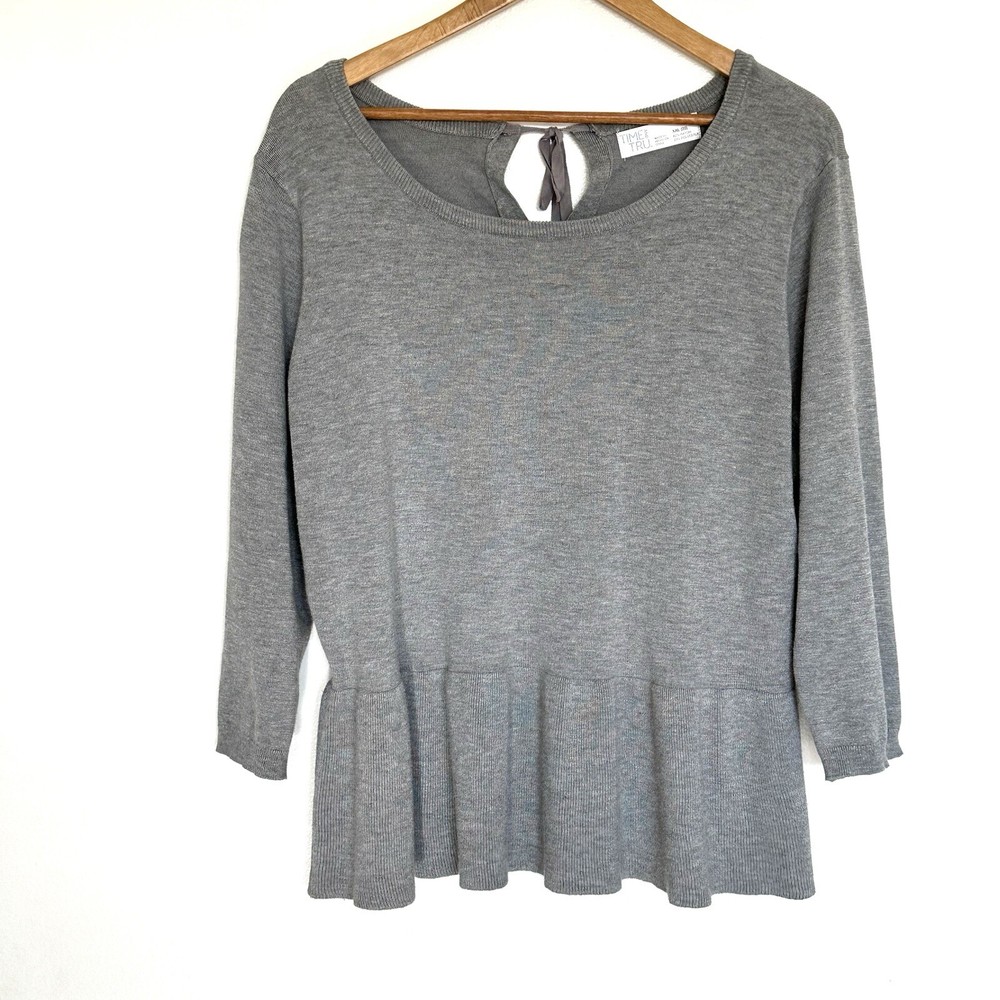 Time and Tru Womens XXL Grey 3/4 Sleeve Round Neck Pullover Top