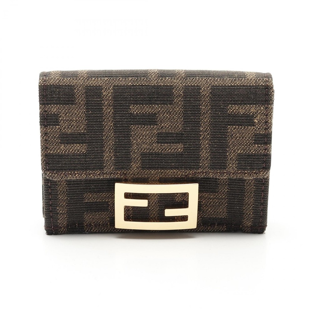 FENDI Baguette Zucca FF Micro Tri-fold Wallet in Brown Canvas 8M0395A98PF0A6E Pre-Owned