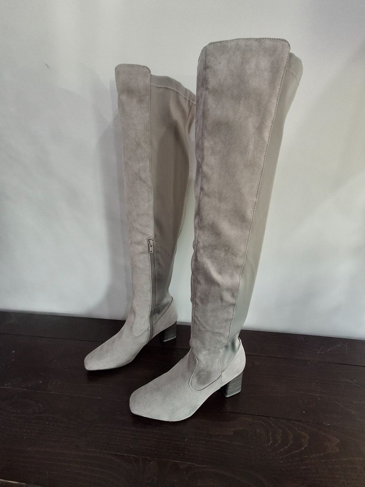 JustFab Gray Suedette Jerika Over The Knee Heeled Boot/NWOB, Sz. 7
