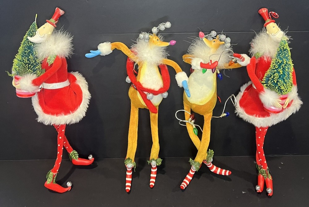 Vintage Rare Bendable Santa Reindeer Christmas Ornaments Long Legs