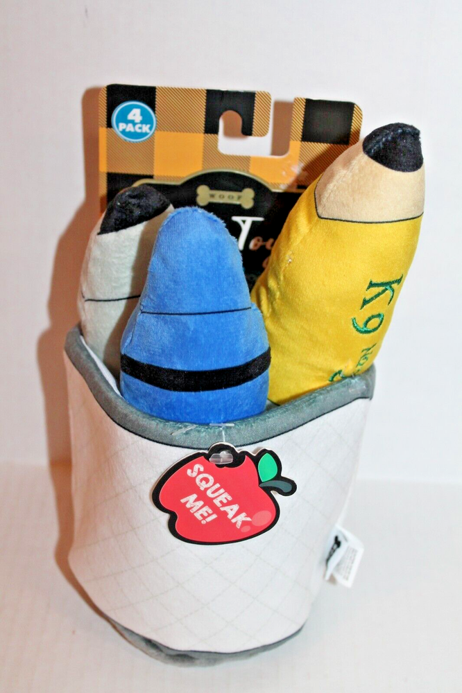 Back to School Pencil Cup 4-Piece Dog Toy Set Plush Pet Toys NEW-image