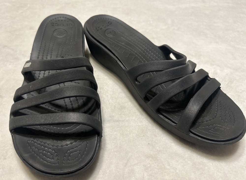 Crocs Women’s Sandals Size 10 Black Rhonda Wedge Slip On Open Toe