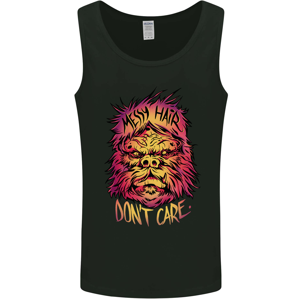 Bigfoot Messy Hair Don't Care Funny Mens Vest Tank Top