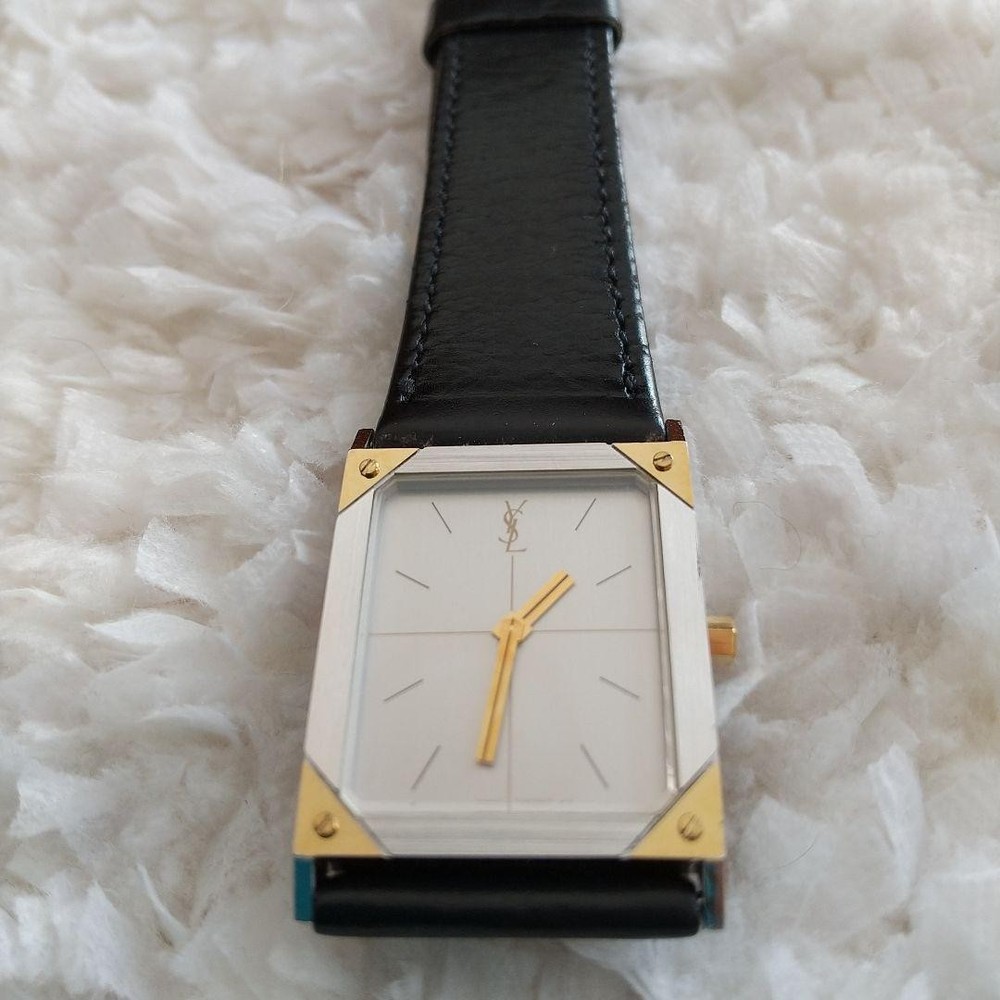 Yves Saint Laurent Watch Quartz Movement Leather Band Vintage Mens UK