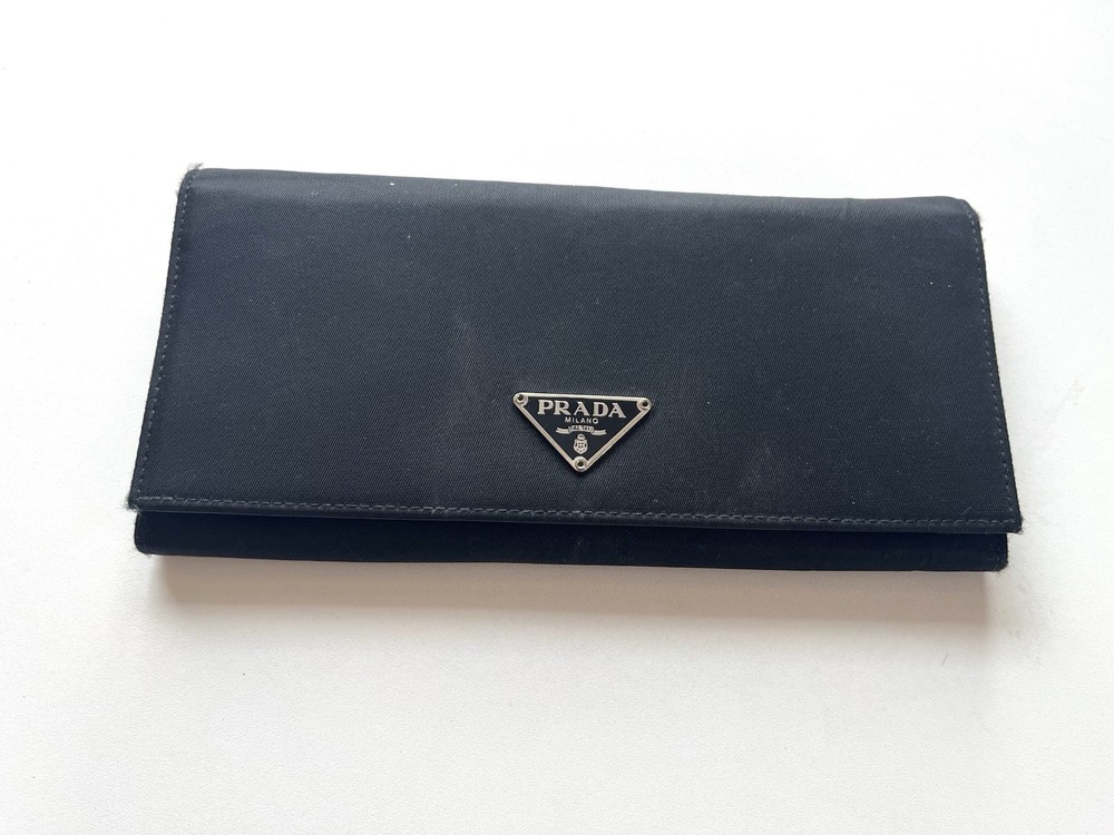 Prada Nylon Long Wallet Black Triangle Logo Milano Authentic Vintage
