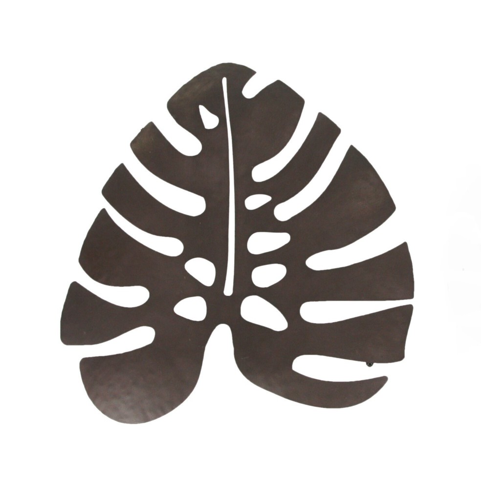 Antiqued Brown Metal Monstera Leaf Sculpture Wall Hanging 24 Inches