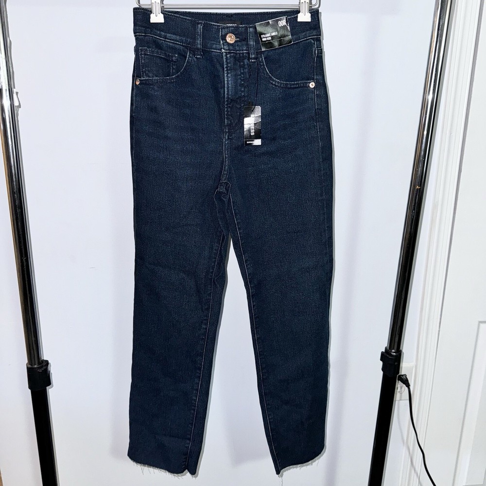 Express Dark Blue Wash Straight Ankle High Rise Jeans Size 00R NWT!