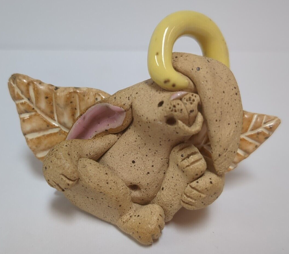 Pottery And Ceramic Handmade bunny Angel with Wings that look like leaves