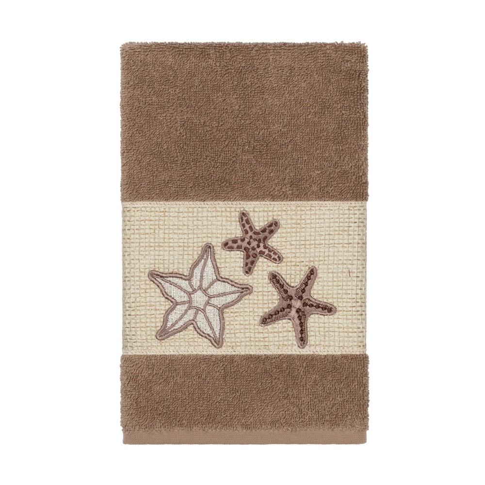 Luxury Turkish Cotton Starfish Embroidered Hotel Spa Hand Towel Latte Brown