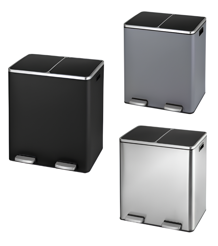 16 Gallon Stainless Steel Trash Can 60L Dual Compartment Kitchen Garbage Can