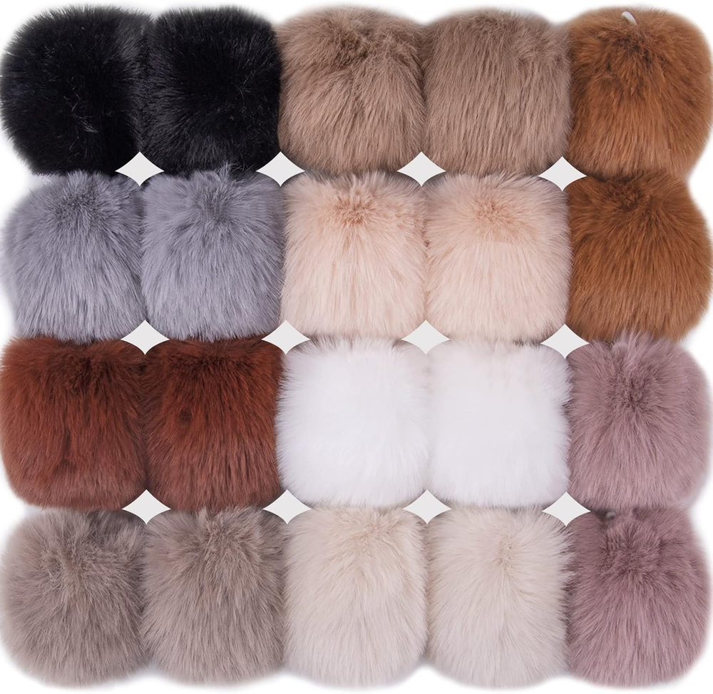 BQTQ 20-Piece Faux Fur Pompom Set for Hats Bags Keyrings in 10 Colors