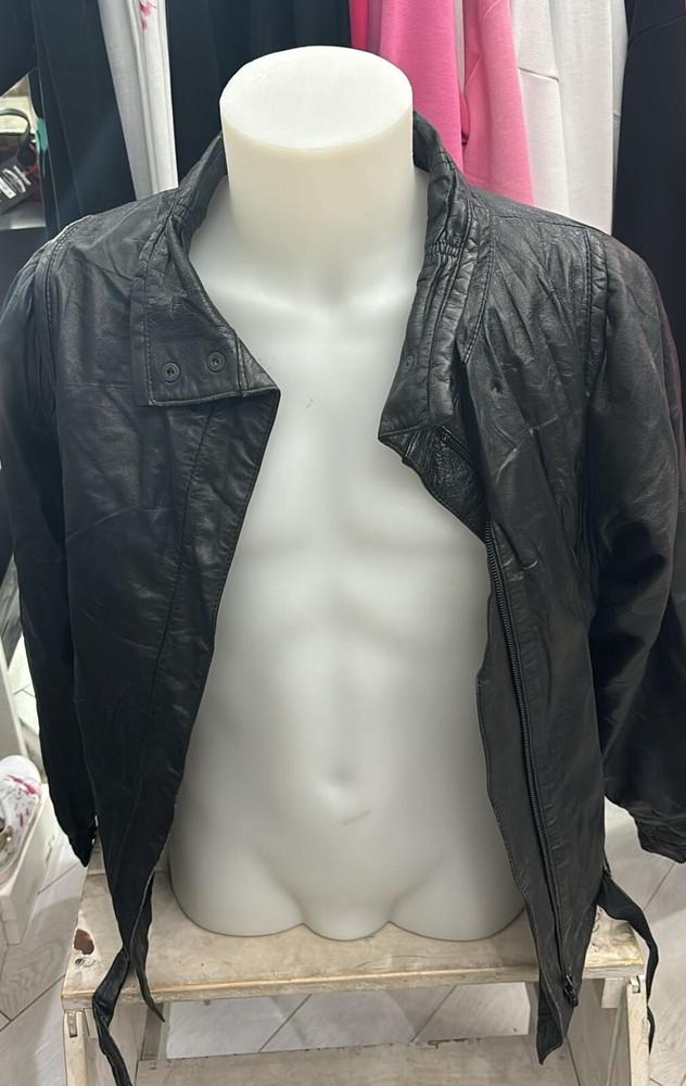 Vintage Genuine Leather Jacket for Women Size 50 Black LLD185