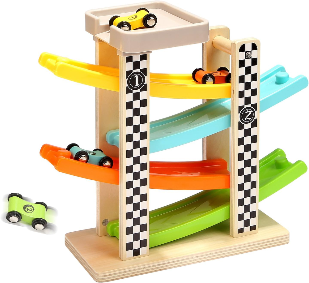 Toddler Toys for 1 2 Year Old Boy and Girl Gifts Wooden Race Track Car Ramp Race