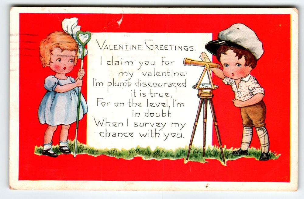 Valentine ポストカード Whitney Children 測量機器使用 メイフラワースタンプ