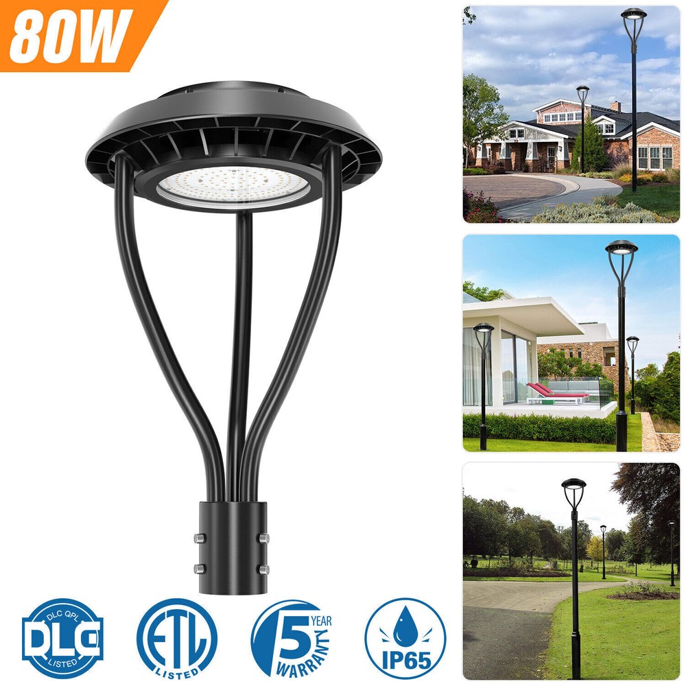 80W DLC ETL Outdoor LED Post Top Light for Gardens Backyards Campus Roads