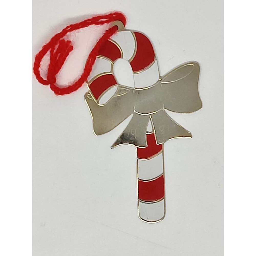 Vintage 1981 Moira Metal Candy Cane Christmas Ornament