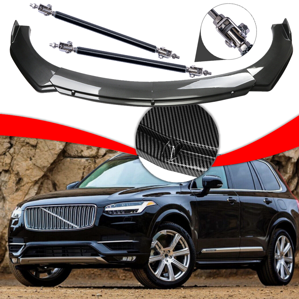 For Volvo XC60 XC40 XC90 Carbon Fiber Style Front Bumper Lip Spoiler /Strut Rods