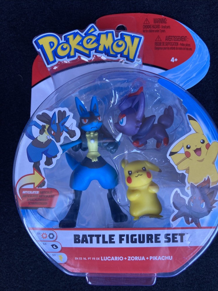 Pokemon Battle Figure Set Lucario Zorua Pikachu 3 Action Pack Articulated - NEW