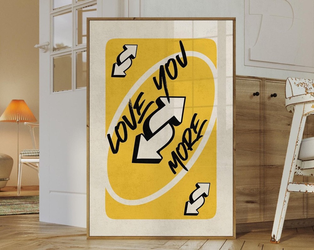Love You More Poster Yellow Retro Wall Art Playing Card Wall Art Valentines Day