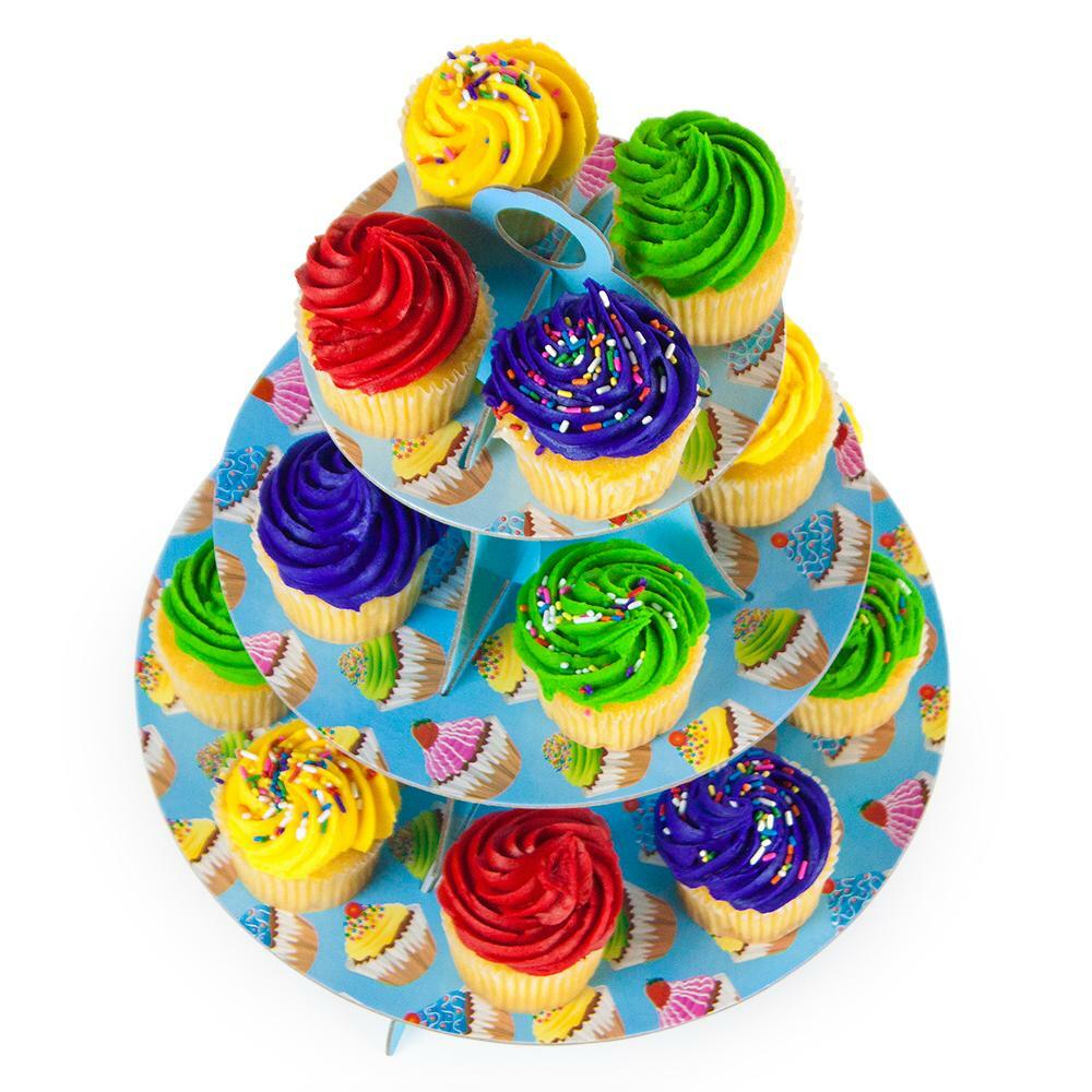 Blue 3 Tier Cupcake Stand, 14In Tall By 12In Wide Mpar-504
