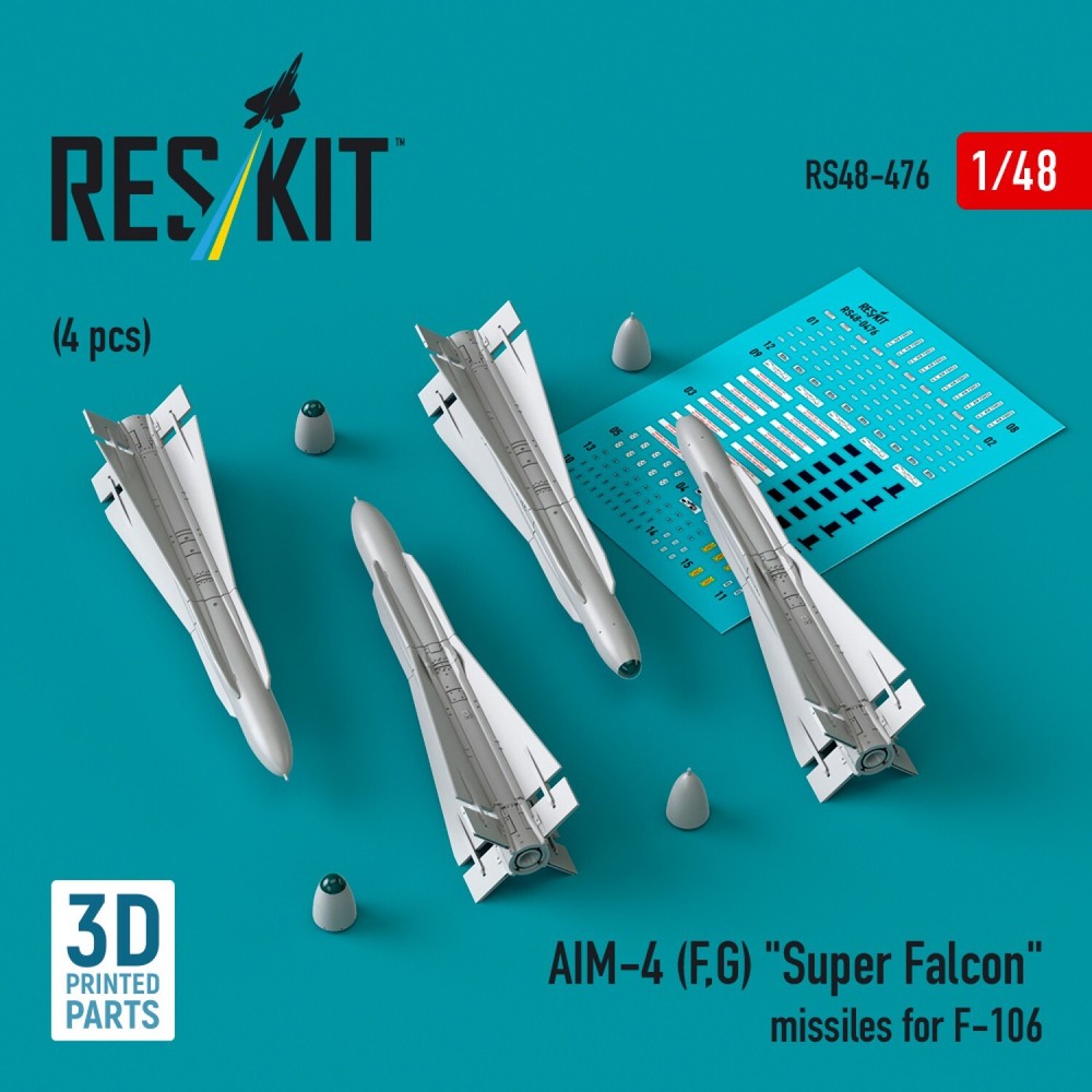 1:48 Scale ResKit RS48-0476 AIM-4 Super Falcon Missiles for F-106 - 4pcs