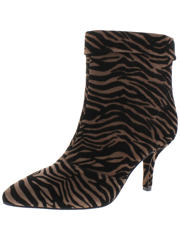 VERTIGO Womens Brown Zerbra Print Fold Over Cuff Amvita Stiletto Booties 9.5 M