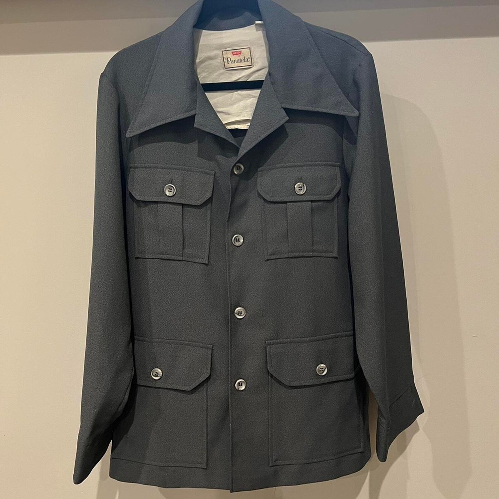 Vintage 1970s Levi's Panatela - Top Grey Western Style Button Up Shirt, Sz Large