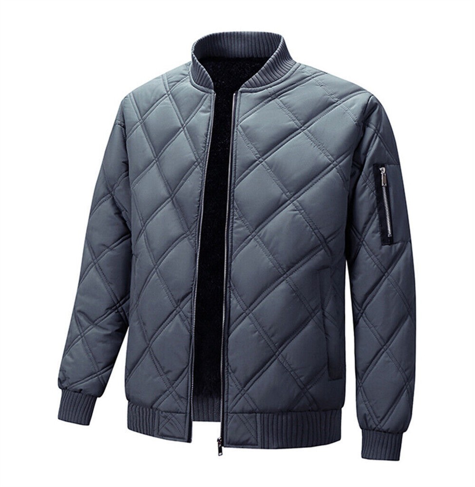 Men's Warm Winter Stand Collar Cotton Fleeced Jacket Thermal Casual Zipper Coat