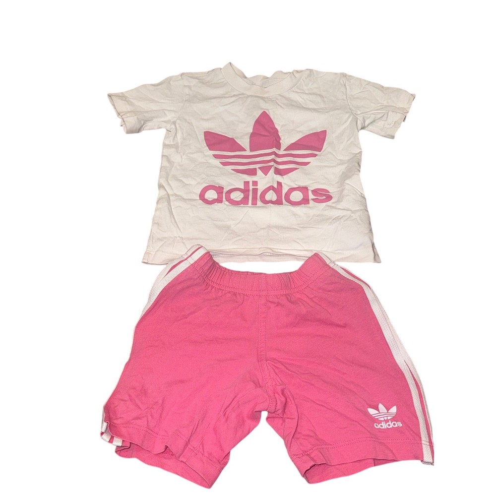 Adidas Adicolor Trefoil Tee & 3-Stripes Shorts Set Toddler Girls 2T Pink