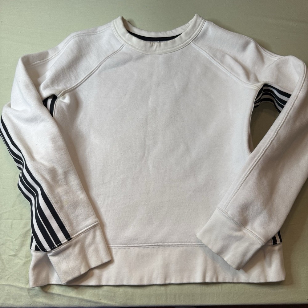 ATHLETA Women's Size XXS Crew Neck White Black Stripe Long-Sleeve Sweatshirt