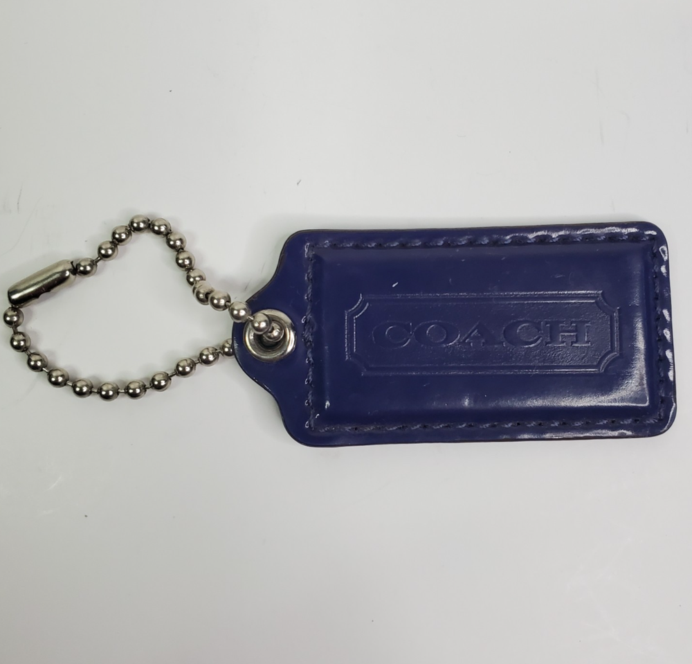 COACH Royal Blue Leather Bag Charm Keychain 2.5 Inch Hang Tag Accessory