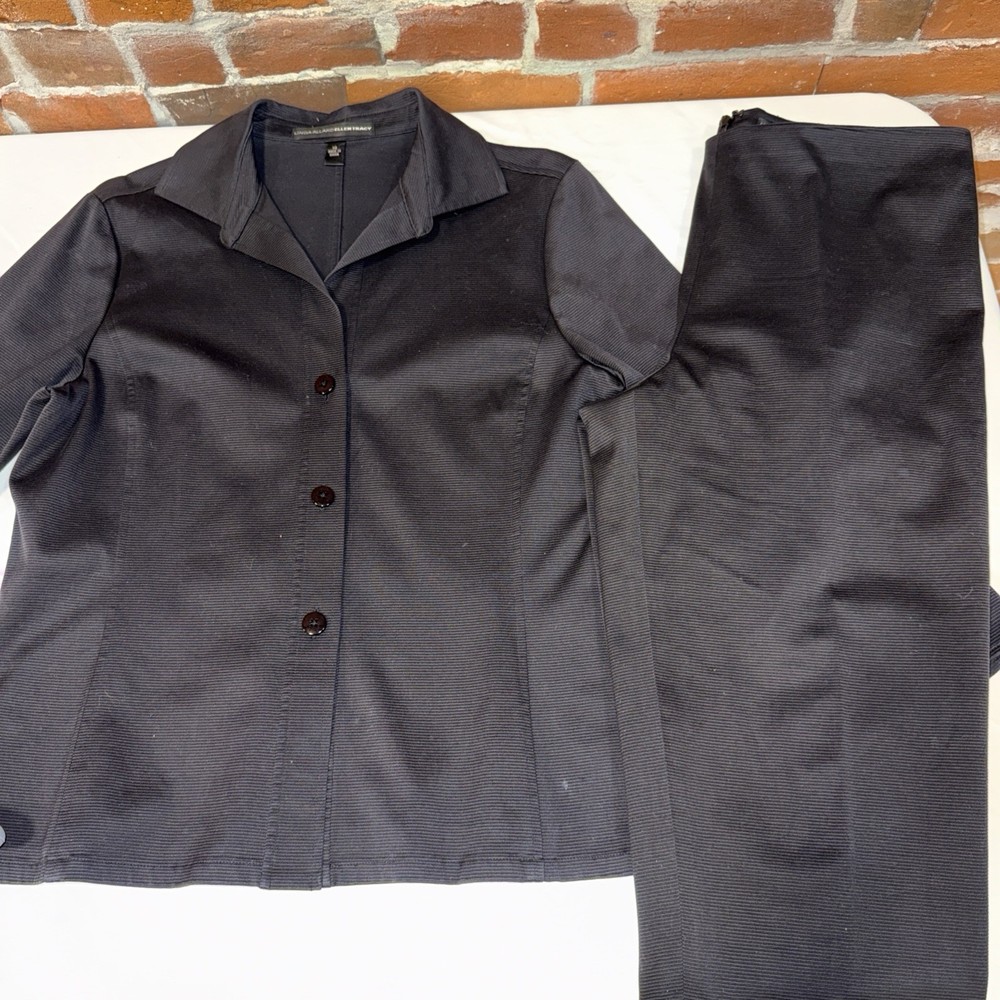 Linda Allard For Ellen Tracy Vintage Black Suit Blazer Set Size 14 Top 12 Pant