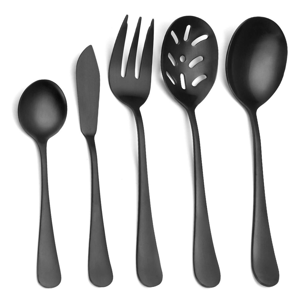 Matte Black Serving Set，5-Piece 18/0 Stainless Steel Large Hostess Set with R...