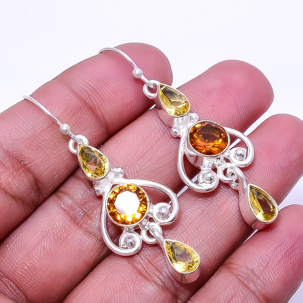 Citrine Multi-Collet 925 Sterling Silver Earrings 1.95