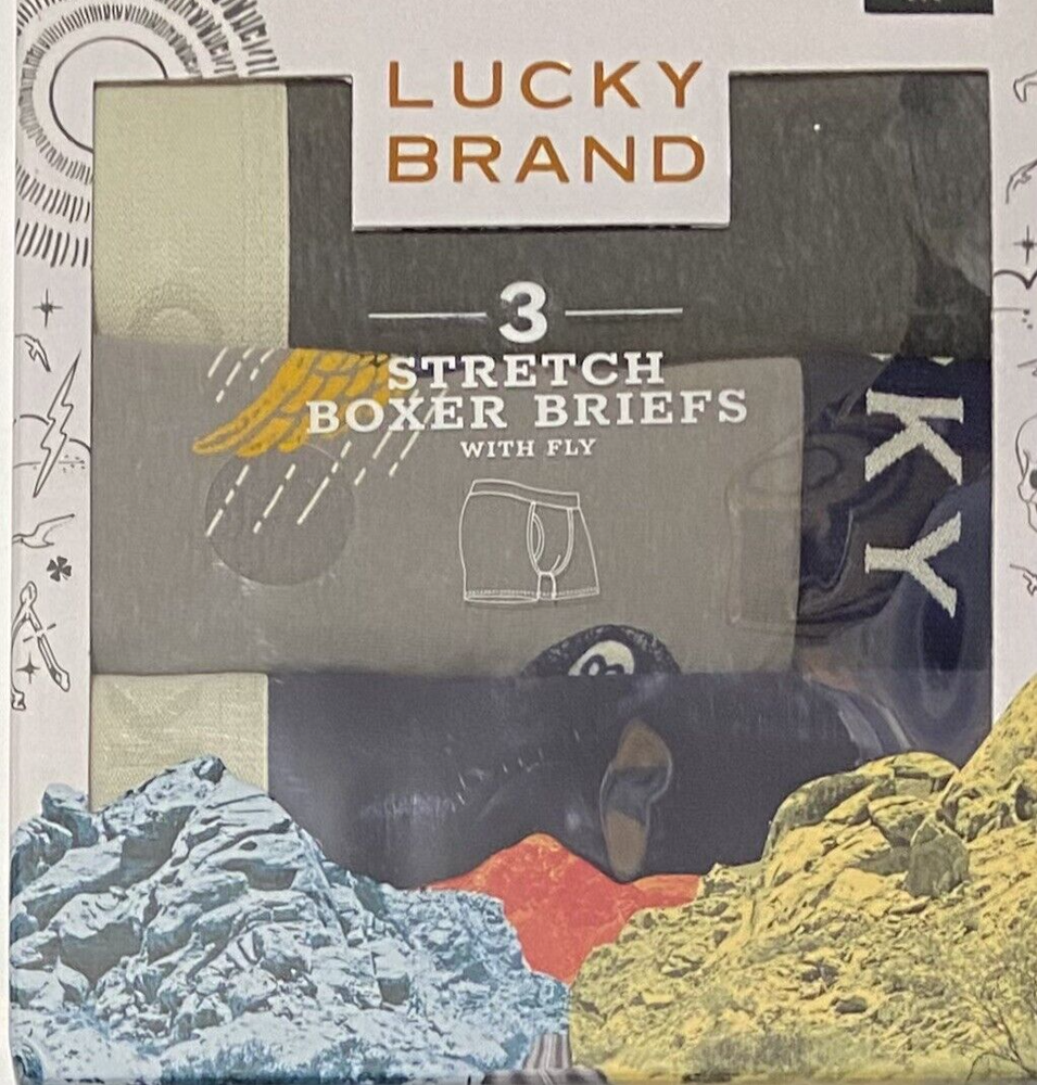 Lucky Brand 3-Stretch Boxer Briefs with Fly  Large (36-38) Gray/Navy