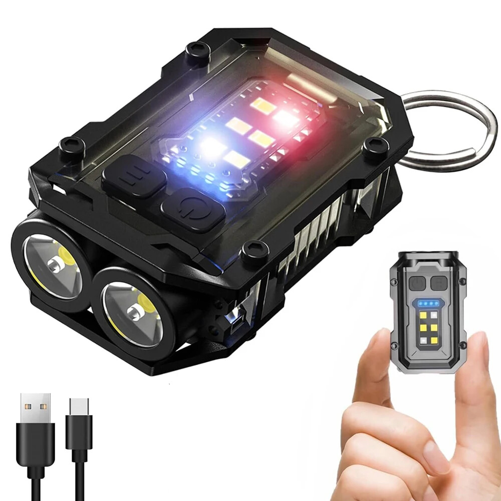 2pc Waterproof Mini Keychain Flashlight Rechargeable EDC 800 High Lumen Portable