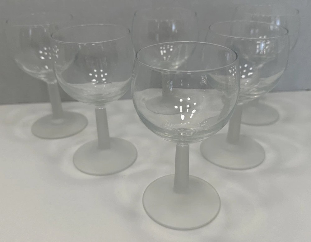 6 Vintage Clear Coupe Glasses with White Frosted Stem & Base Made in France